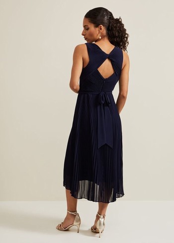 Phase Eight Petite Cressida Pleat Dress Navy USA | 1349726-PL